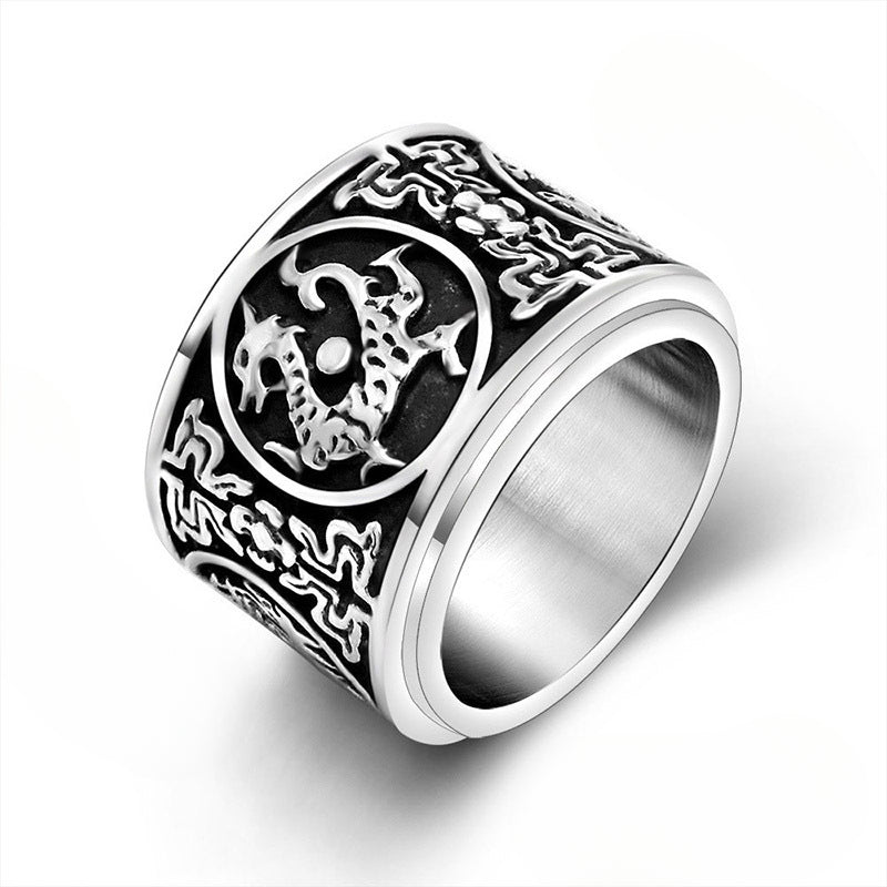 Trendy Men's Titanium Steel Ring with Rotatable Mythical Beasts Design - Unique Retro Style for Men