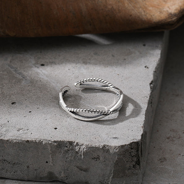 Geometric Interweaving Hollow Design Opening Sterling Silver Ring