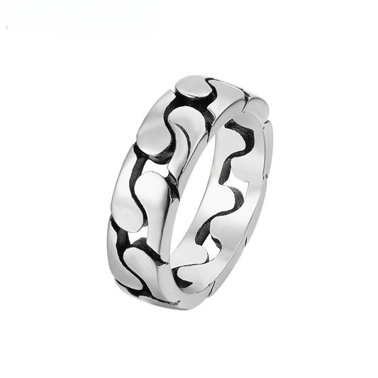 Simple Titanium Steel Car Chain Design Men's Ring