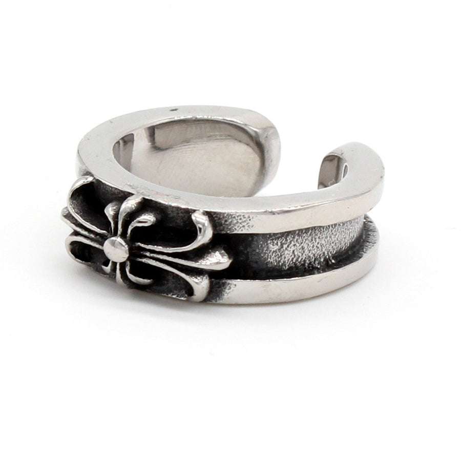 Cross Flower Grooved Opening Titanium Steel Ring for Men