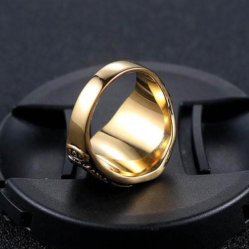 Retro Punk Gold AG Logo Titanium Steel Ring for Men - European and American Fashion Freemasonry Jewelry