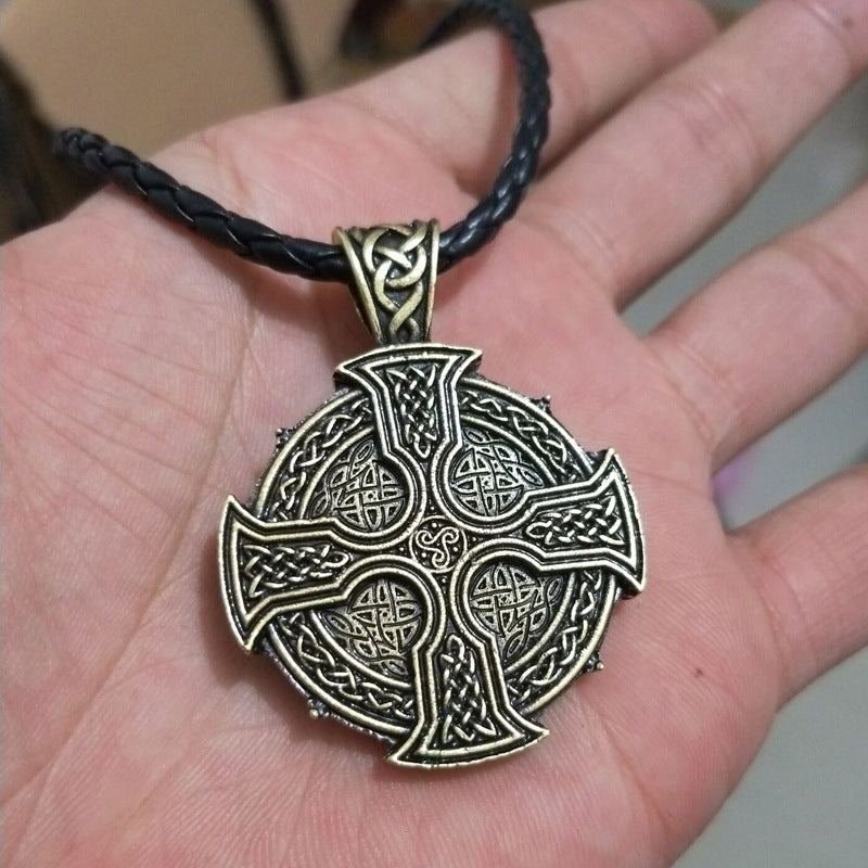 Celtic Viking Sun Cross Pendant Necklace with Norse Legacy Design