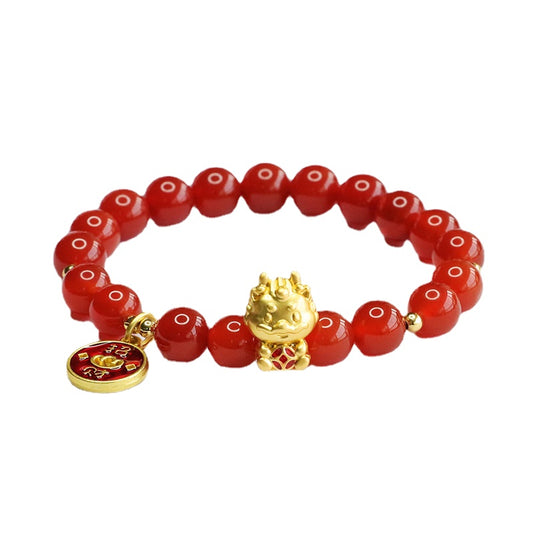 Fortune's Favor Sterling Silver Red Agate Dragon Zodiac Bracelet