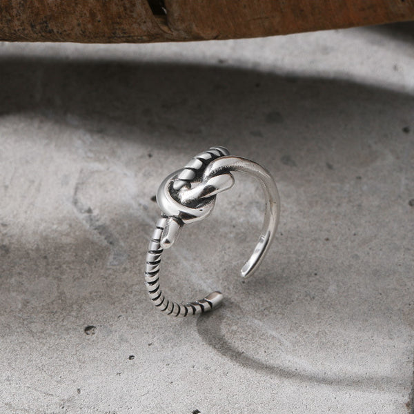 Winding Braided Knotted Opening Sterling Silver Ring