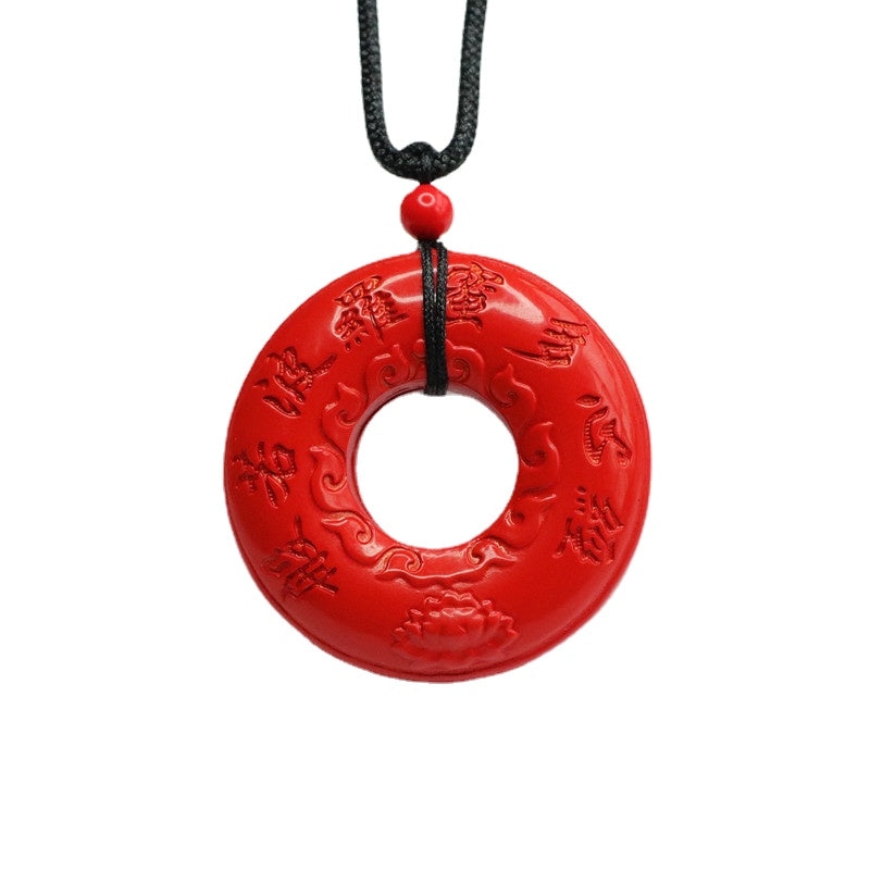 Red Sand Heart Sutra Ring Pendant Featuring Cinnabar Stone