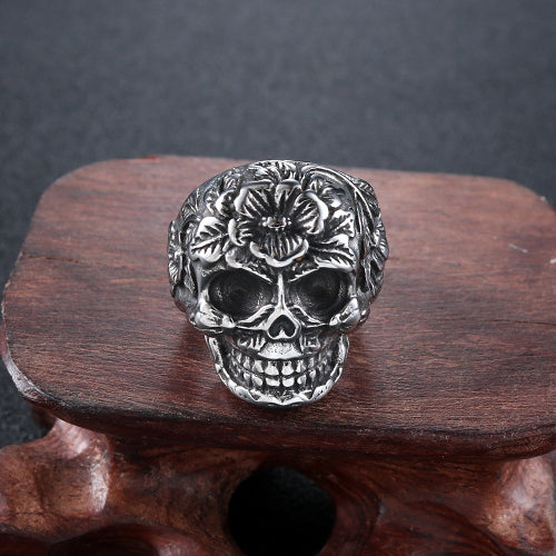 Customizable Stainless Steel Skull Ring for Men, Punk-Inspired Religious Totem Jewelry in European and American Style