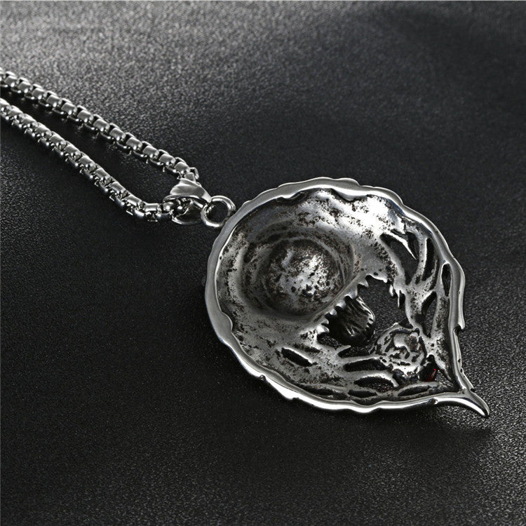 Titanium Steel Wolf Head Pendant Necklace with Zircon Accents for Men - Trendy Punk Retro Design