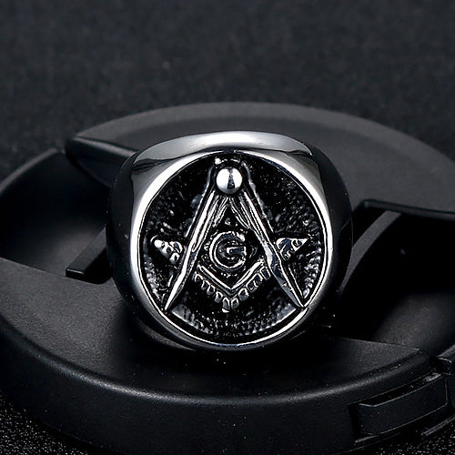 Stylish Masonic Stainless Steel Ring for Men - Personalized Retro AG Logo in Titanium Steel