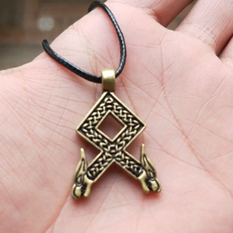 Nordic Wolf Rune Necklace - Handcrafted European Inspired Men's Pendant