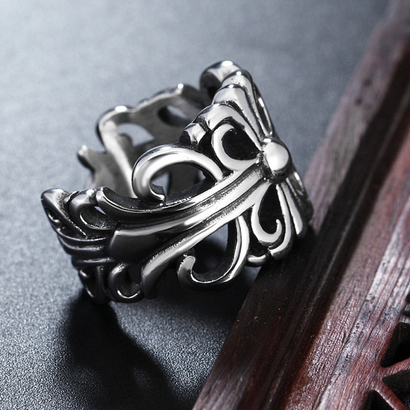 Hollow Croix Flower Opening Titanium Steel Ring for Men