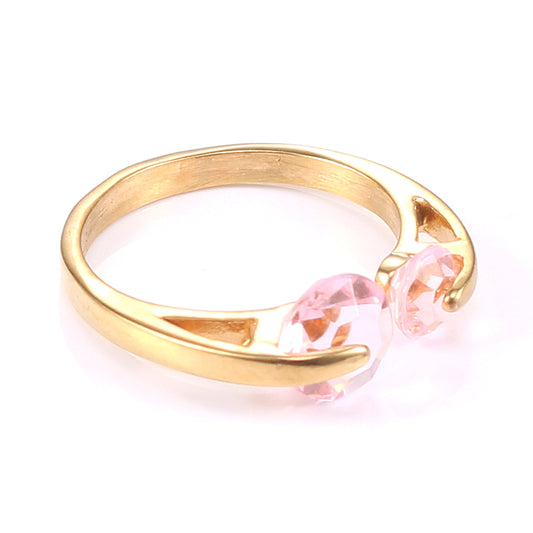 Chic Korean Pink Zircon Open Design Titanium Steel Ring for Women - Minimalist Stainless Steel Jewelry