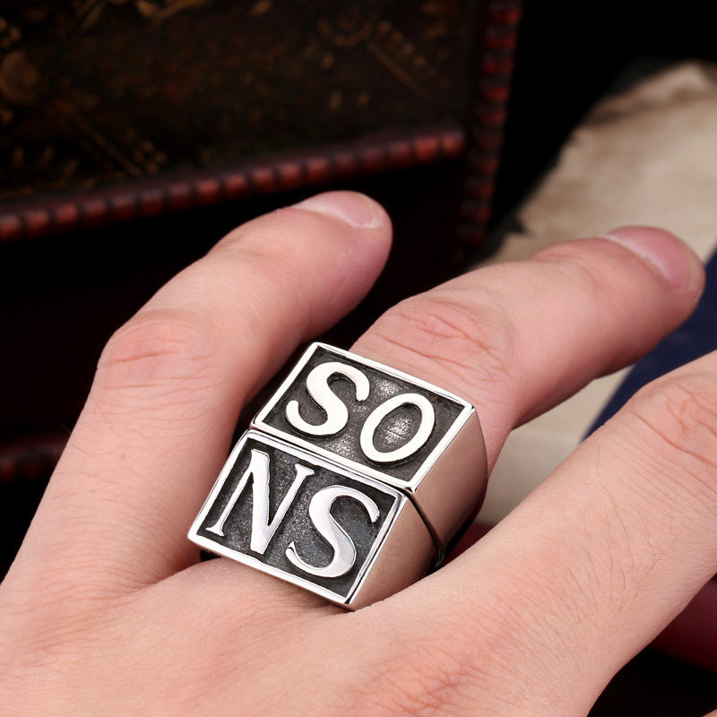 Stylish Retro Men's Stainless Steel Ring with SO NS Letter Design