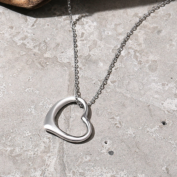 Hollow Heart Shape Pendant Sterling Silver Necklace