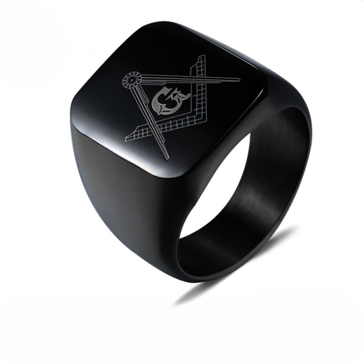 Stylish Retro Men's Titanium Steel Freemasonry Ring - Personalized Fashion Jewelry