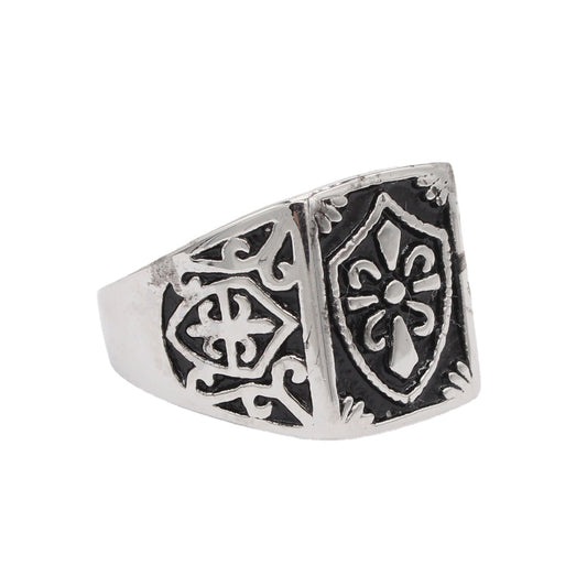 Childern Flower Shield Pattern Rectangle Titanium Steel Ring for Men