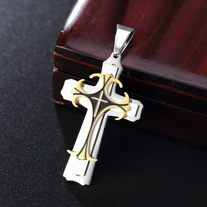 Double Layer Cross Titanium Steel Pendant for Men