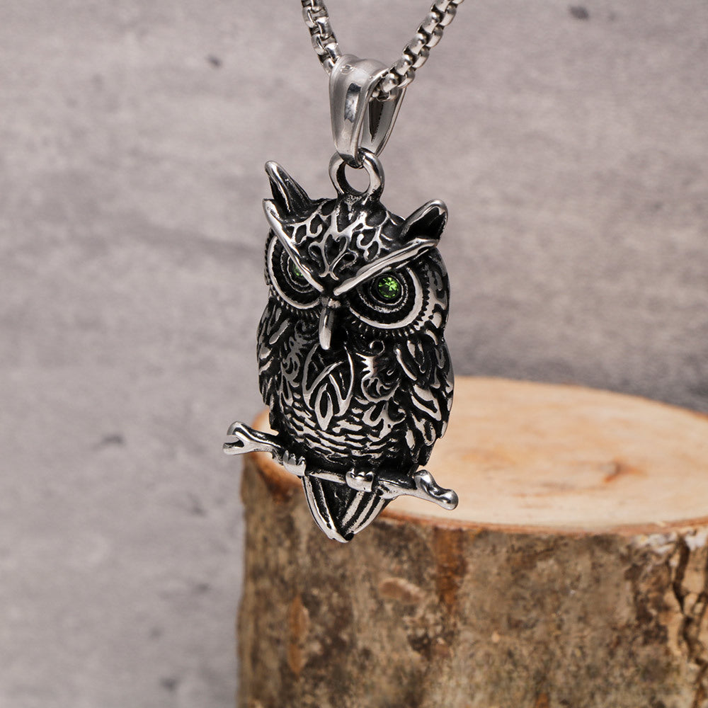 Charming Titanium Steel Owl Pendant Necklace for Literary Lovers