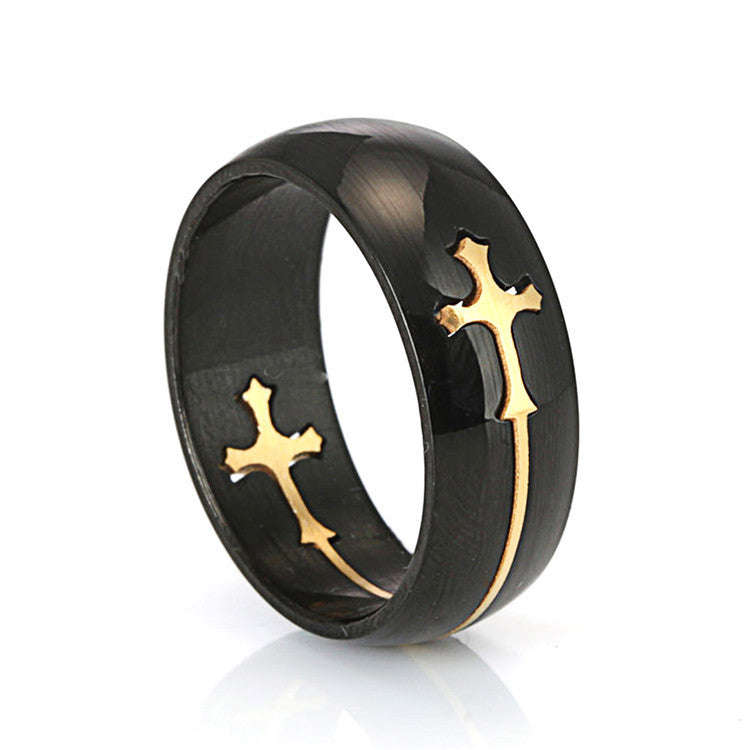 Punk Chic Black Gold Titanium Steel Men's Cross Ring - Versatile Removable Design