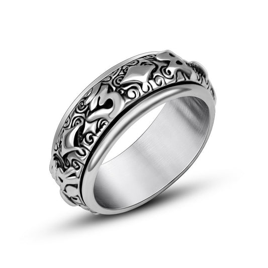 Trendy Men's Titanium Steel Six-Character Mantra Turning Ring - Daming Mantra Collection