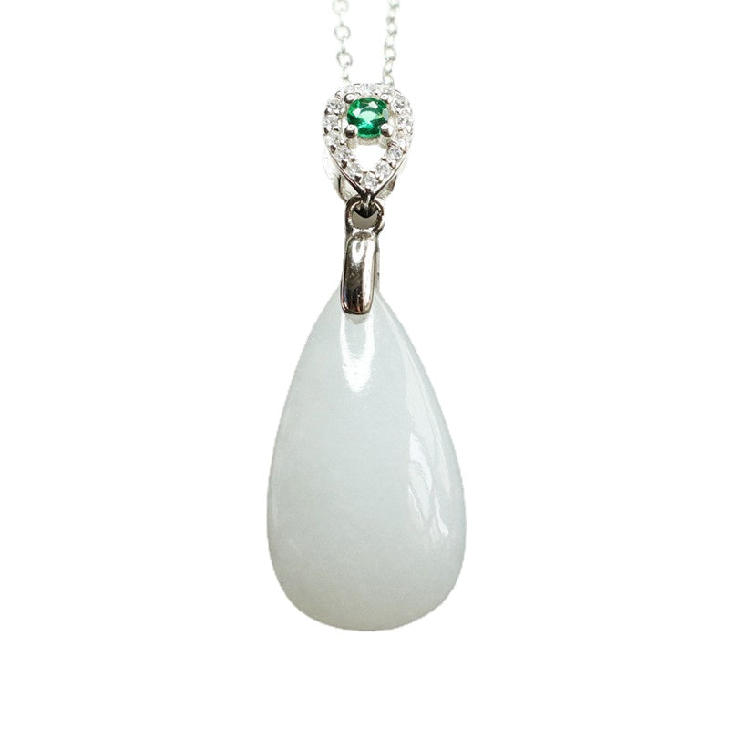 Love Necklace Jewelry with Hetian Jade and Zircon Insets