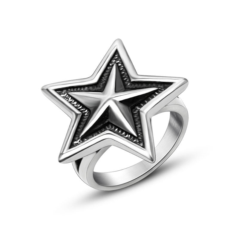 Titanium Steel Punk Star Ring for Couples - Korean Wholesale Men's Accessories