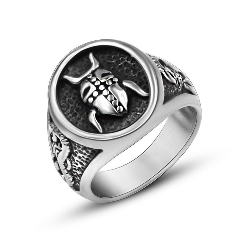 Men's Retro Beetle Pattern Titanium Steel Ring - Personalized Trendy Jewelry from Planderful