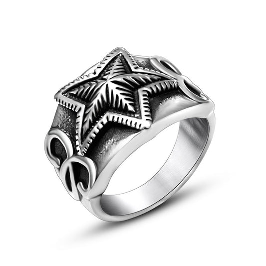 Korean Star Ring Collection: Trendsetting Pentagram Men's Ring for Hip-Hop Fashion