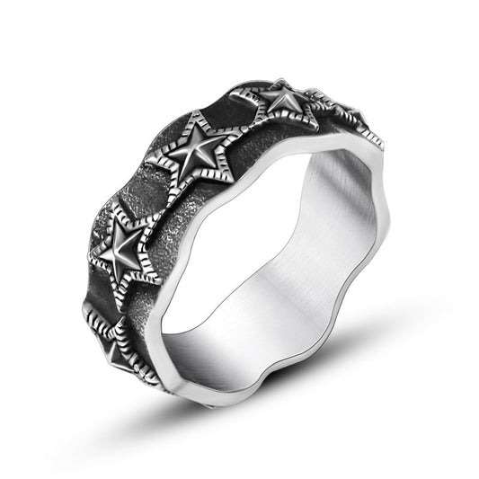 Trendy Korean Couple Ring in Black Titanium Steel - Star Design for Men