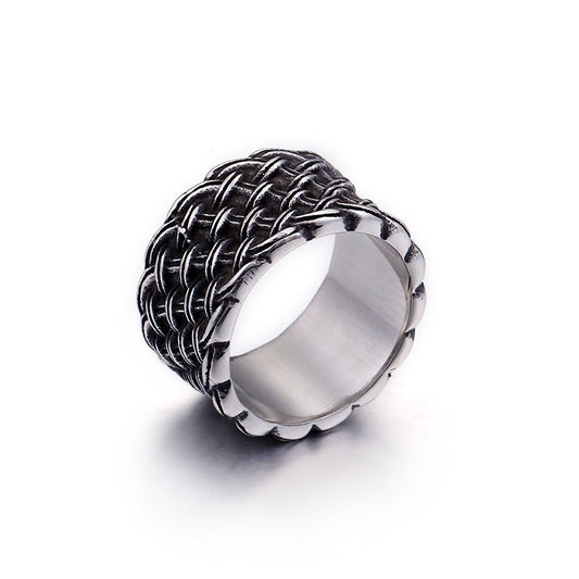 Titanium Steel Retro Interwoven Love Ring - Bold Men's Woven Design, Direct from Factory