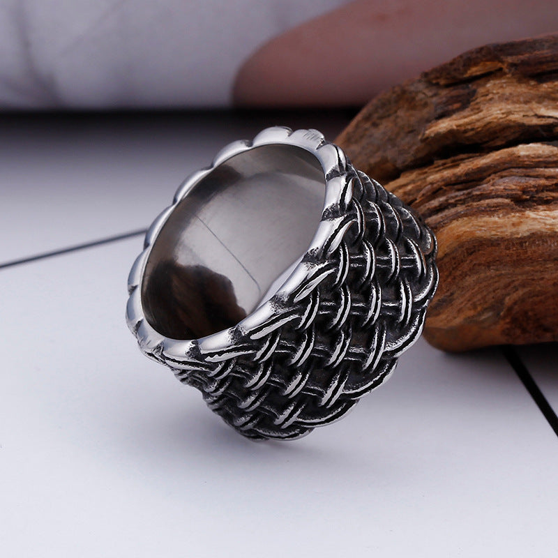 Titanium Steel Retro Interwoven Love Ring - Bold Men's Woven Design, Direct from Factory