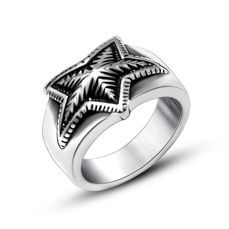 Trendy Titanium Steel Star Ring for Couples - Korean Style Stainless Steel Jewelry for Men and Women