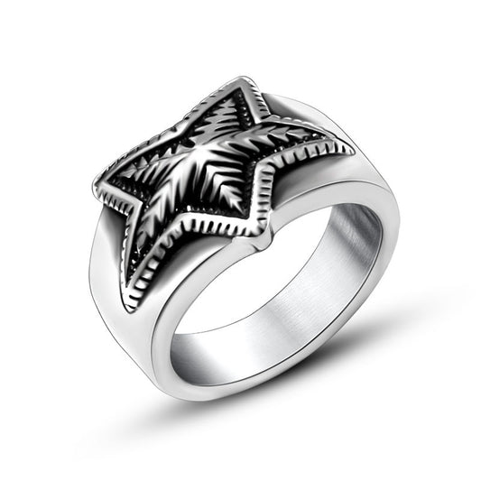 Trendy Titanium Steel Star Ring for Couples - Korean Style Stainless Steel Jewelry for Men and Women