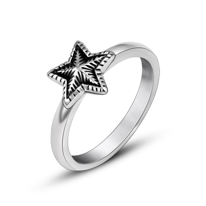 Titanium Steel Pentagram Couple Ring - Wholesale Stainless Steel Trinkets for Men and Women