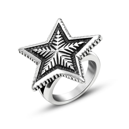 Pentagram Oversized Titanium Steel Ring - Korean-Inspired Versatile Jewelry for Men