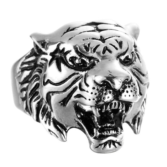 Titanium Steel Retro Tiger Head Ring for Men - Bold European and American Jewelry