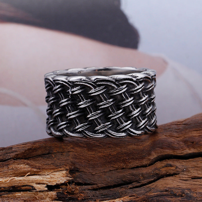 Titanium Steel Retro Interwoven Love Ring - Bold Men's Woven Design, Direct from Factory