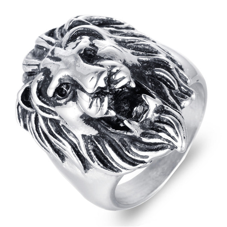 Titanium Steel Lion Head Ring for Men - Bold Punk Fashion Accessory