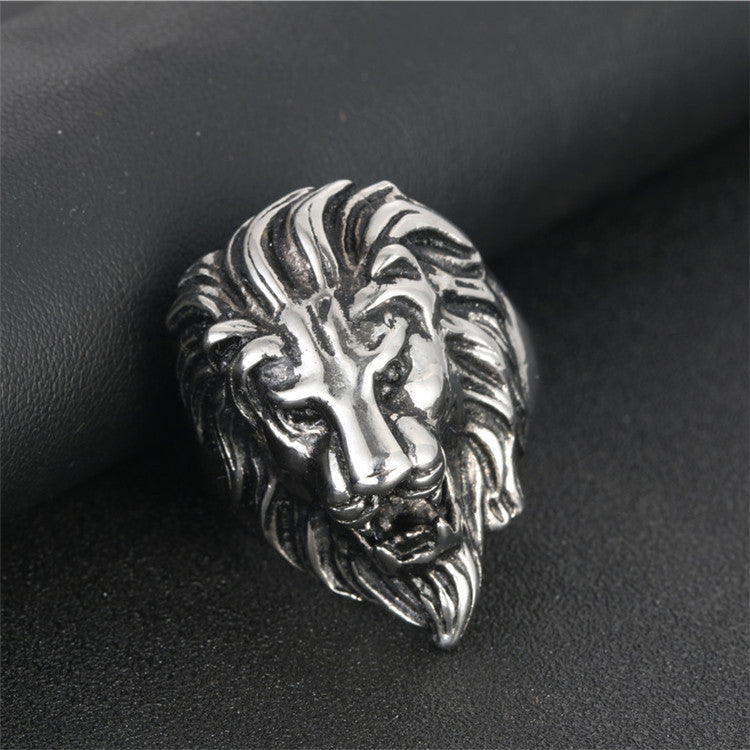 Titanium Steel Lion Head Ring for Men - Bold Punk Fashion Accessory