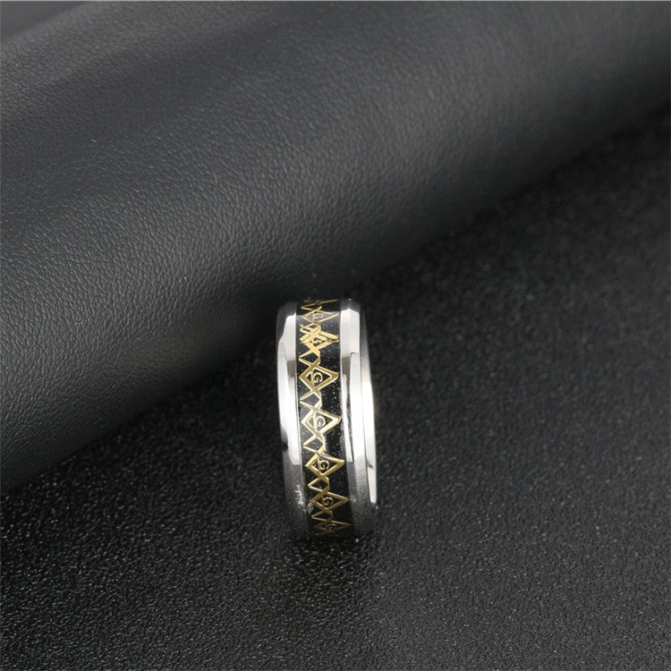 Titanium Steel Freemasonry Logo Ring for Men - Punk-Inspired Fashion Statement