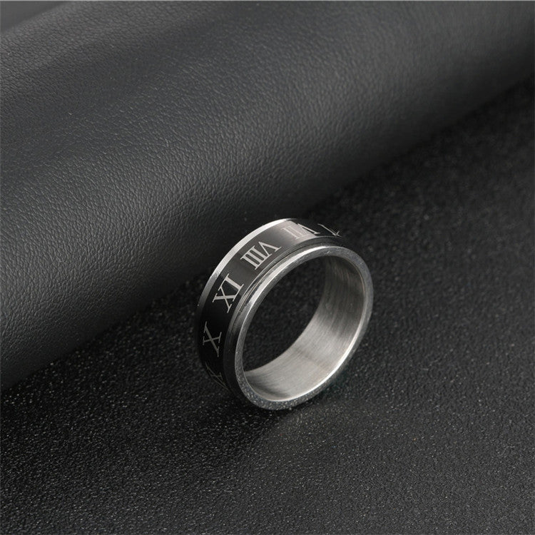 Titanium Steel Rotating Roman Numerals Ring for Men – Punk Fashion Statement