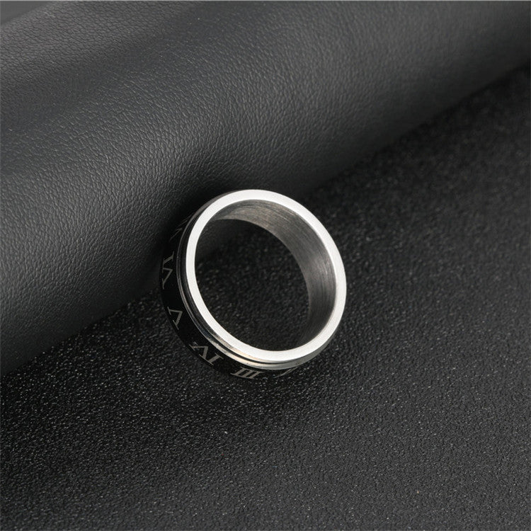 Titanium Steel Rotating Roman Numerals Ring for Men – Punk Fashion Statement