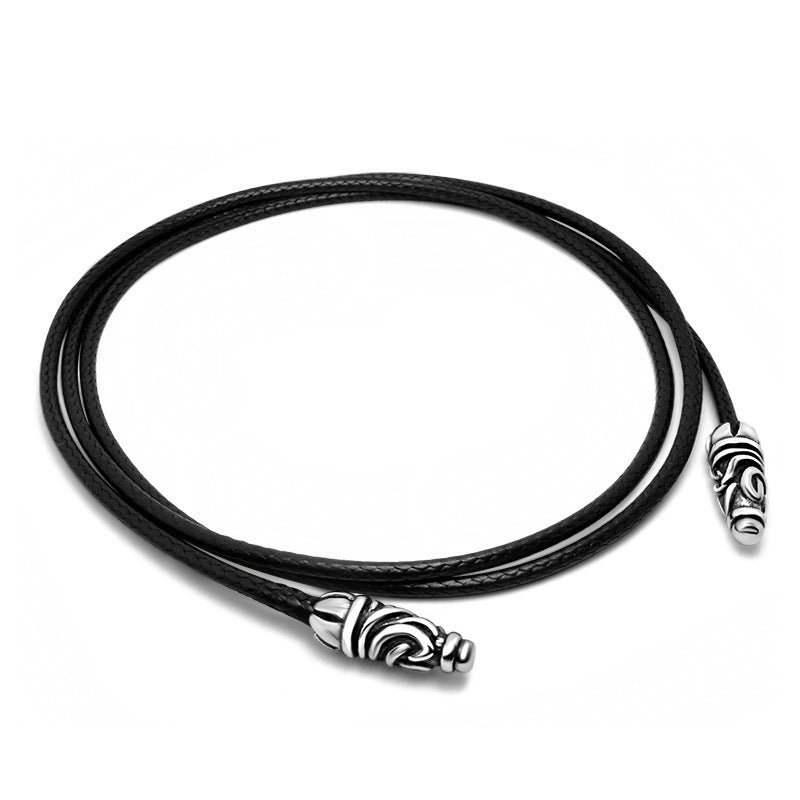 Chic Black Woven Linen Wax Rope Necklace with Buckle for Men