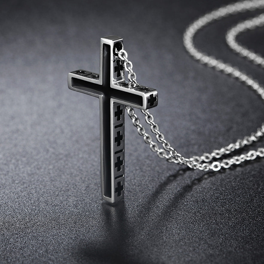 Stylish Black Latin Cross Titanium Steel Necklace for Men