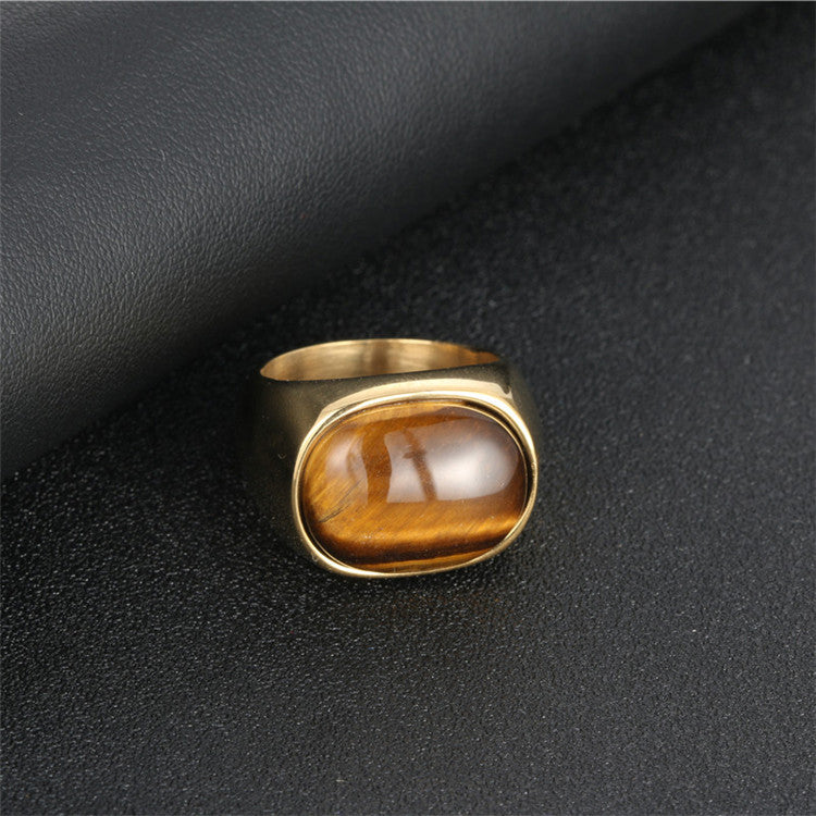 Fashionable Titanium Steel Tiger's Eye Ring for Men and Women - Stylish Oval Design