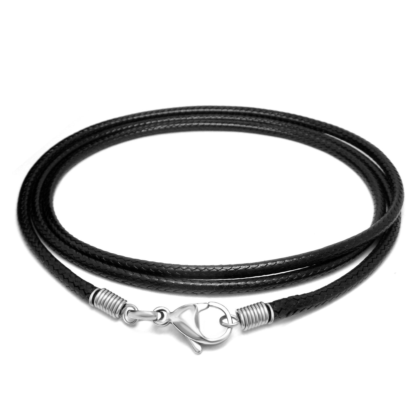 Korean-Inspired Men's Black Woven Linen Wax Rope Necklace with Durable Titanium Steel Chain - Wholesale Options Available