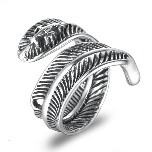 Men's Punk Feather Leaf Ring - Stylish Titanium Steel Accessory