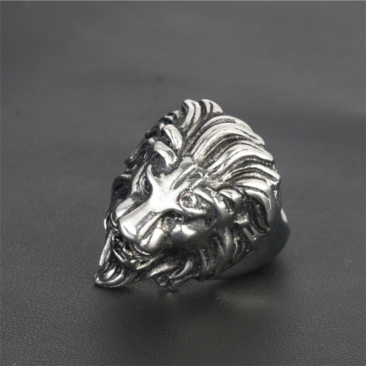 Titanium Steel Lion Head Ring for Men - Bold Punk Fashion Accessory