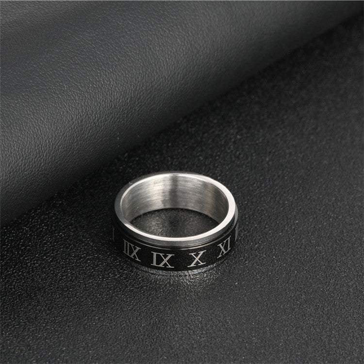 Titanium Steel Rotating Roman Numerals Ring for Men – Punk Fashion Statement