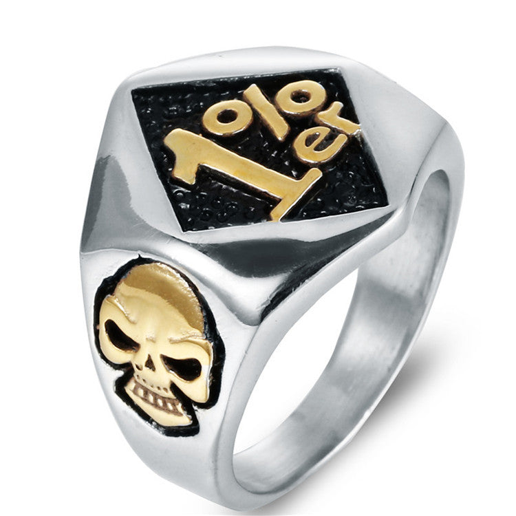 Bold Titanium Steel Skull Ring for Men - Punk Trendsetter Jewelry in Gold Finish