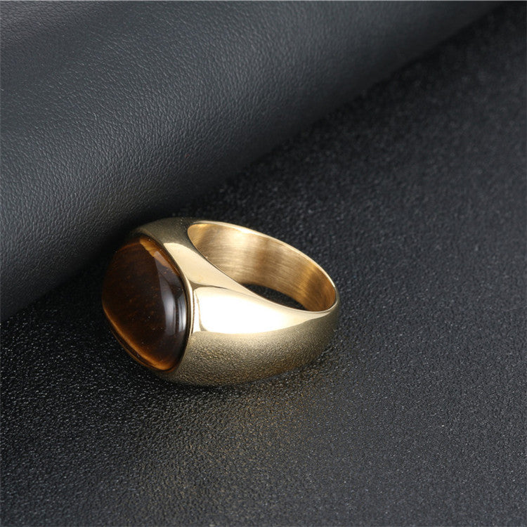 Fashionable Titanium Steel Tiger's Eye Ring for Men and Women - Stylish Oval Design